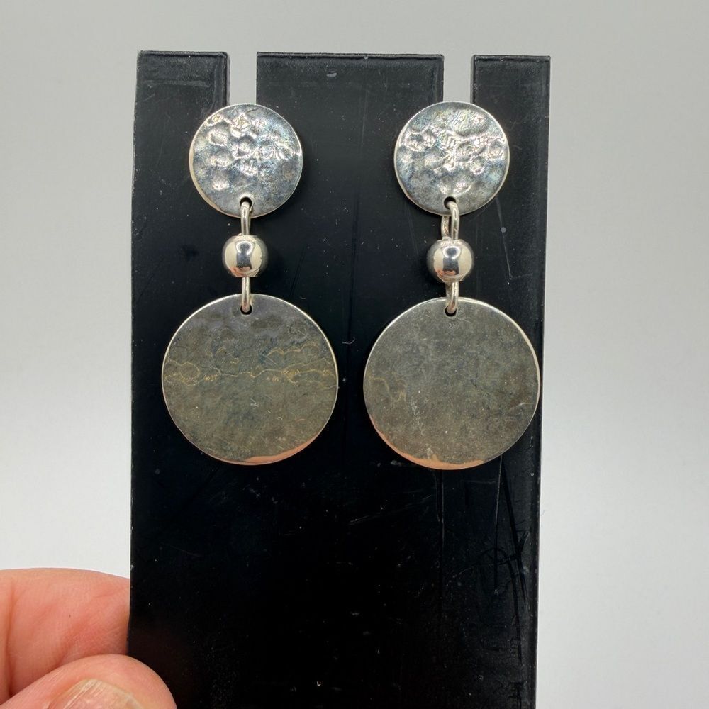 1.5" Stamped Sterling silver 925, Mexico hammered disk drop/dangle‎ earrings!